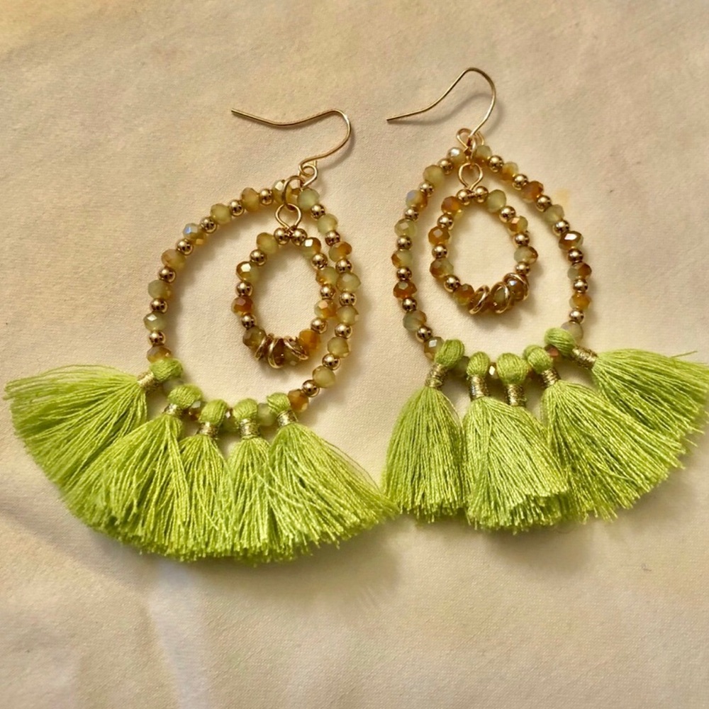 NEW EARRINGS IN LIME GREEN WITH TASSELS